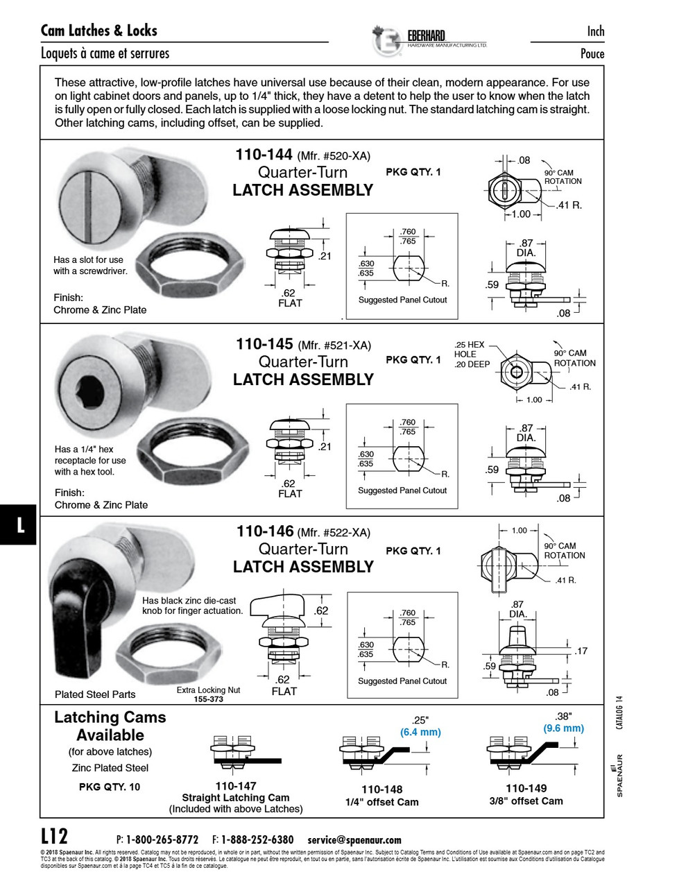 Cam 1/4" Offset Latching 1/4" Offset Steel Zinc Plated   110-148
