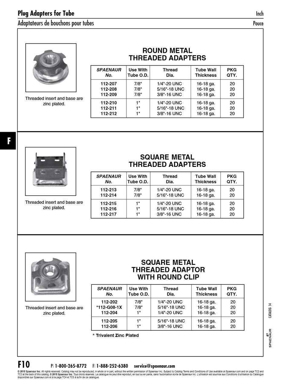 4-Sided Square Metal Threaded Adaptor For 1" Square Tube Dia X 16-18 Gauge X 1/4"-20 Unc Steel Zinc Plated Base Finish   112-215