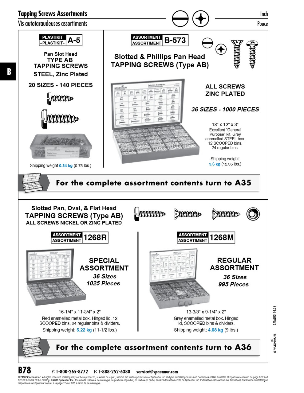 Assortment Of Slot Head Tapping Screws 36 Sizes 1065 Pieces (In #93-E Metal Box)   1268R