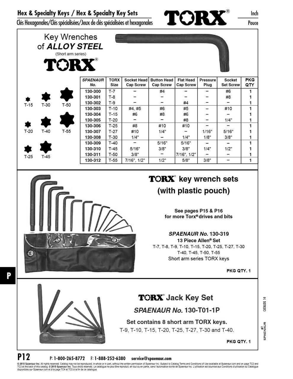 Torx Key Wrench Short Arm T-55 Alloy Steel Plain   130-312