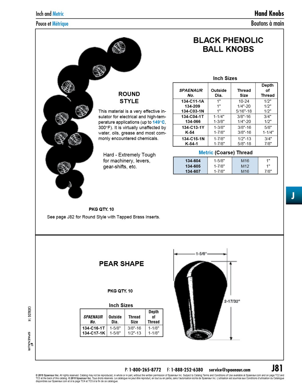 Ball Knob With Brass Insert 1-3/16" Od X 1-1/8" Ht Threaded M10 X 1.50 X 3/4" Deep Phenolic Black   134-C12-1P
