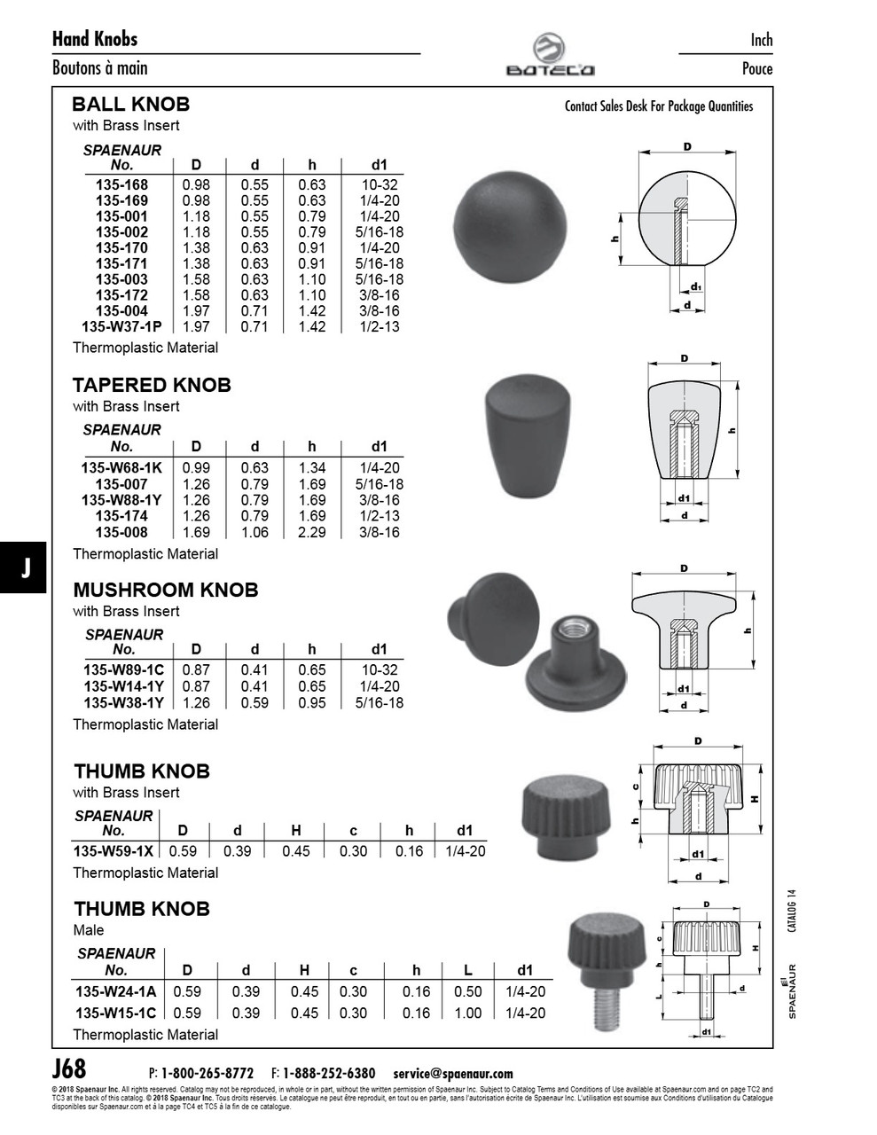 Ball Knob With Brass Insert 1.97" Diameter With 3/8"-16 Thread Thermoplastic Material Black   135-004