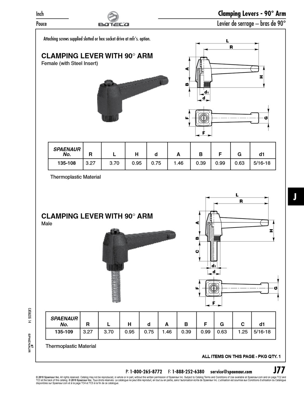 Clamping Lever With 90 Degree Arm Female Steel Insert 3.70" Length 5/16"-18 Thread 1.85" Overall Height Thermoplastic Material Black   135-108