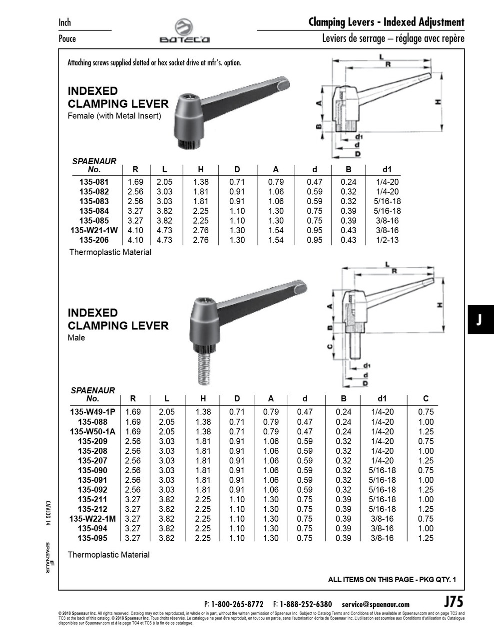 Indexed Clamping Lever Female 4.73" Length 3/8"-16 Thread 2.76" Overall Height Thermoplastic Black Metal Insert   135-W21-1W