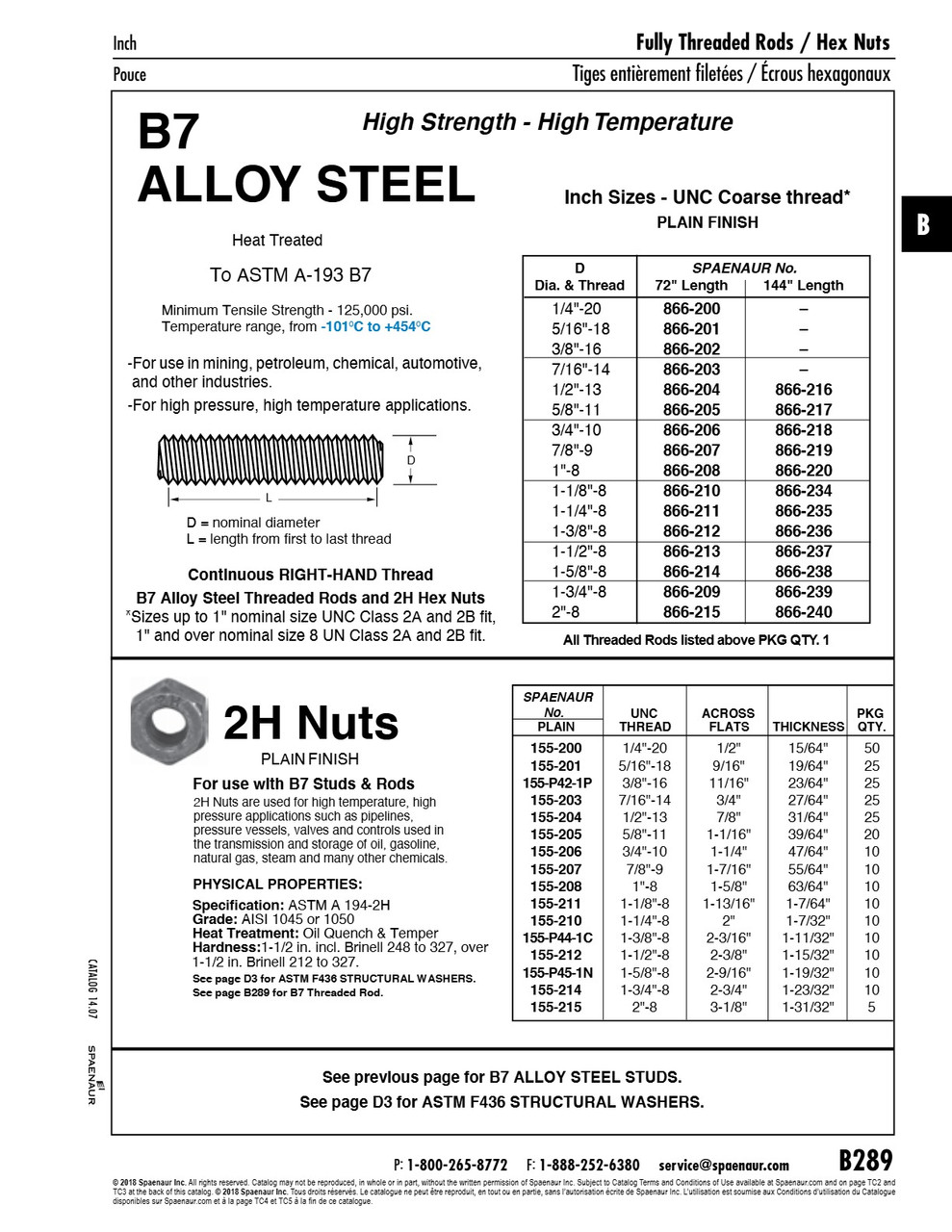 2H Heavy Hex Structural Nut 1 1/2"-8 Un (2-3/8" Af X 1-15/32" Thk) Astm A-194 Steel Plain Finish   155-212
