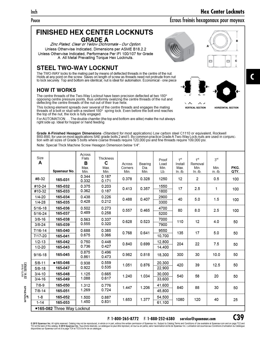 Finished Hex Center Locknut 3/8"-24 Unf Gr. A Steel Trivalent Zinc Plated And Wax   165-039