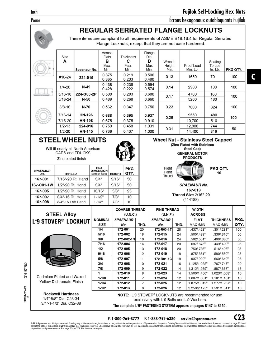 Stover Lock Nut 1 1/4"-7 Unc Lamalloy L9 Zinc Dichromate   172-012