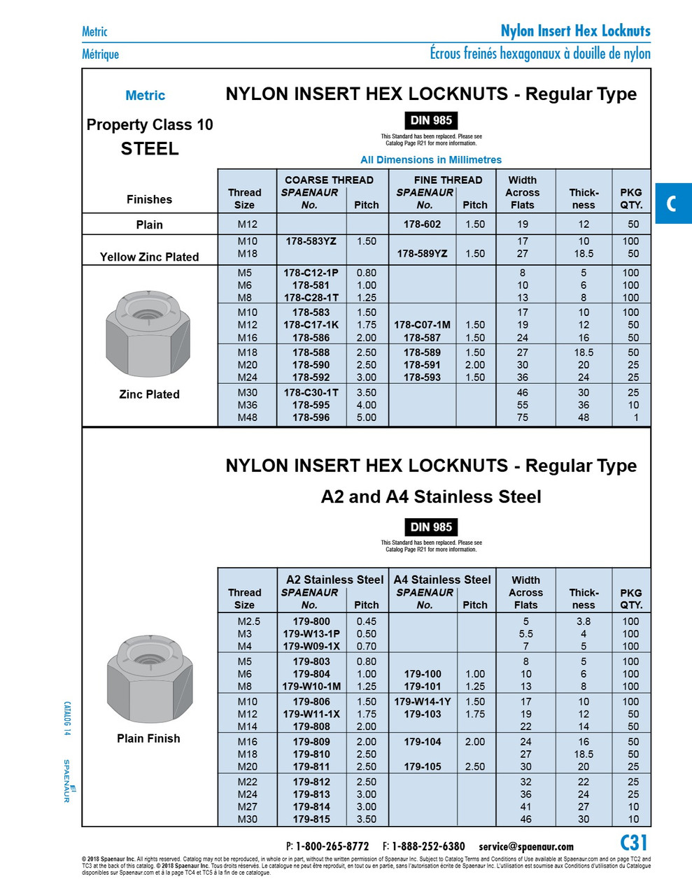 Nylon Insert Hex Locknut Din 985 M18 X 1.50 Fine Pitch Class 10 Steel Zinc Plated Din 985/10-Zp/Fine M18X1.50   178-589
