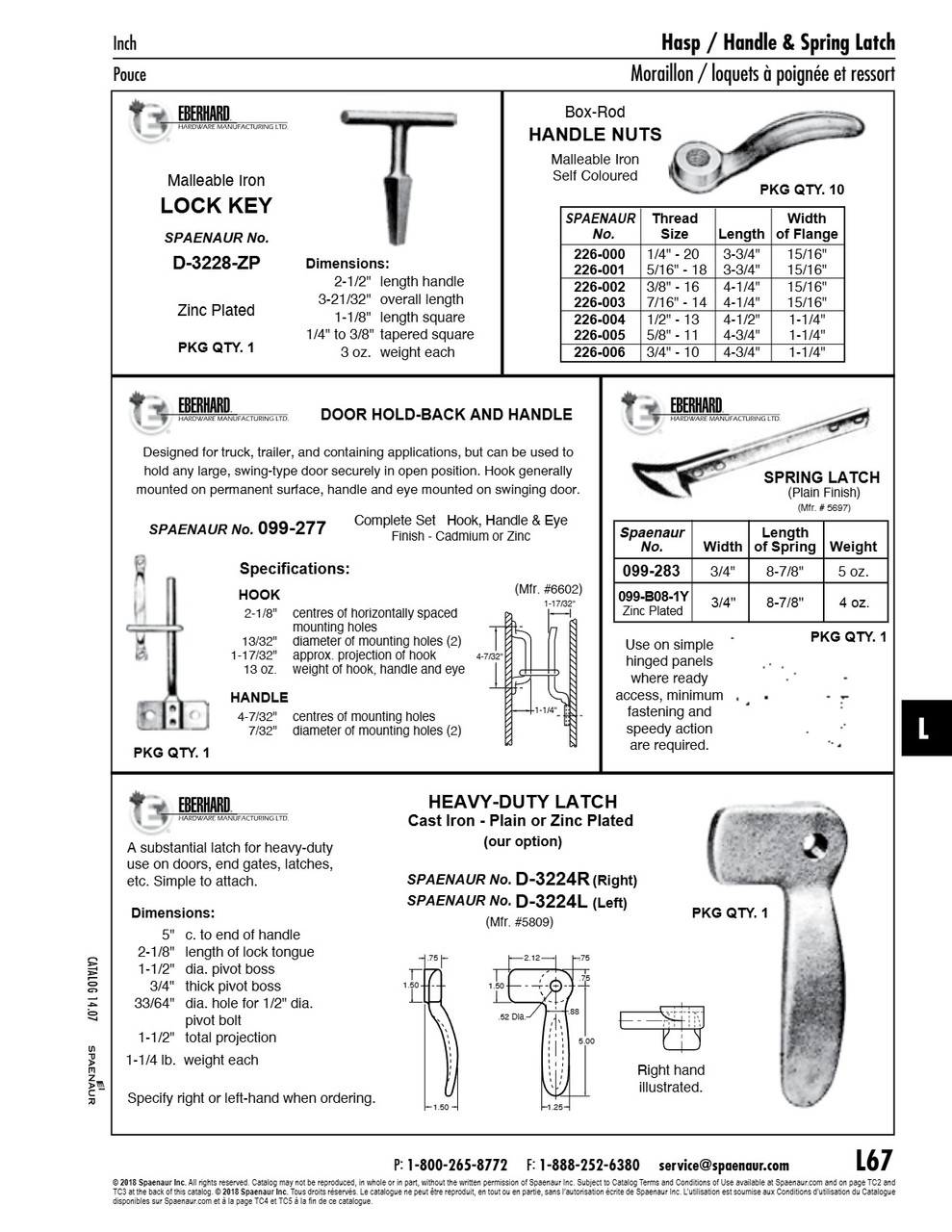 Box Rod Handle Nut 7/16"-14 Unc X 4 1/4" O/A Lgth X 1 5/16" Malleable Iron Self-Colour   226-003