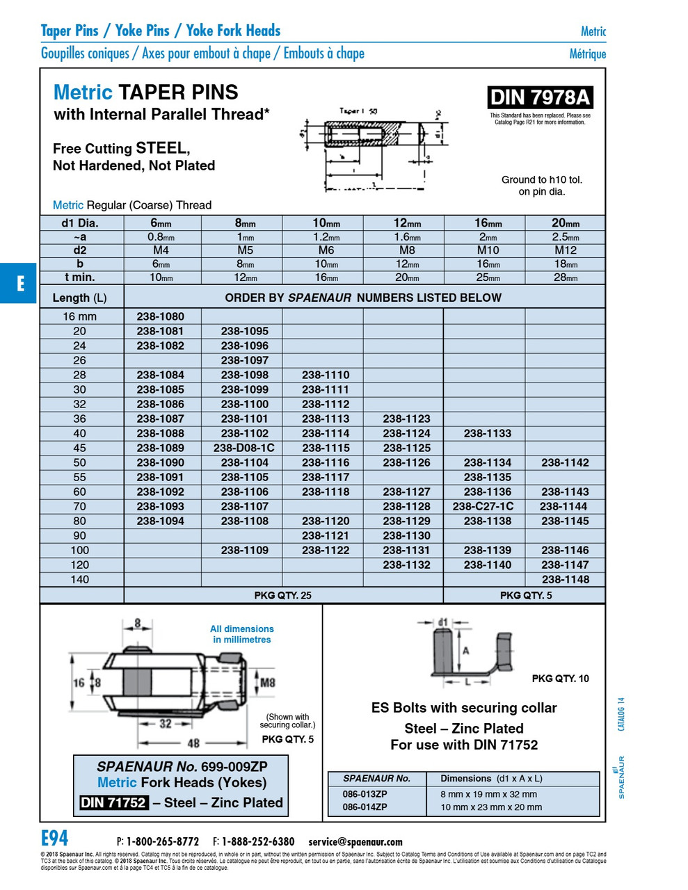 Taper Pin With Internal M8 Thread 12Mm X 36Mm Oa Steel Plain (Ground) Din 7978A/St 12X36   238-1123