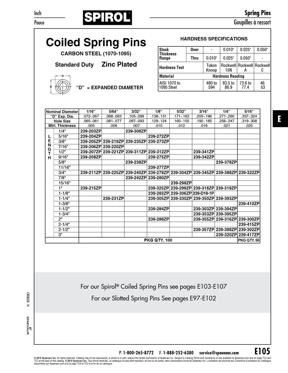 Coiled Spring Pin 3/16" X 2 1/2" Spring Steel Zinc Plated   239-357ZP