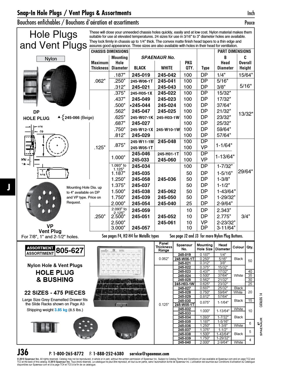 Hole Plug .437" Hole X .125" Max Panel Th White Nylon   245-023