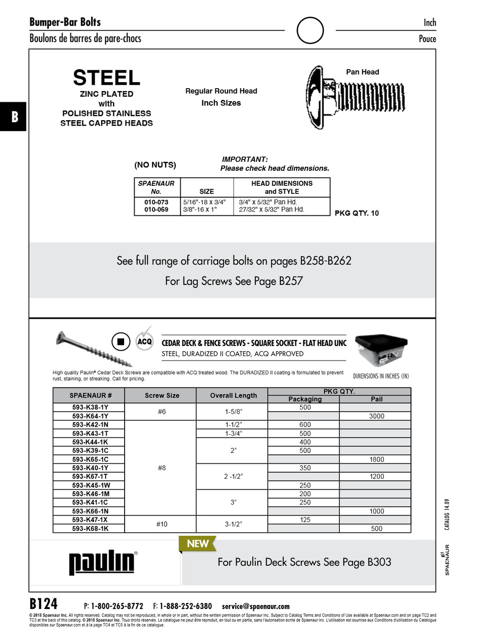 Deck Screw Sq Socket Flat Hd Unc #8 X 2 1/2"Lg Steel Cedar Duradized Ii Coated Acq Approved 250Pc Per Jar   593-K45-1W