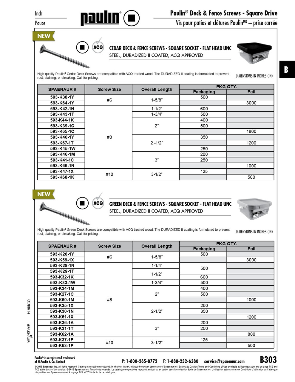 Deck Screw Sq Socket Flat Hd Unc #10 X 3 1/2"Lg Steel Cedar Duradized Ii Coated Acq Approved 500Pc Per Pail   593-K68-1K