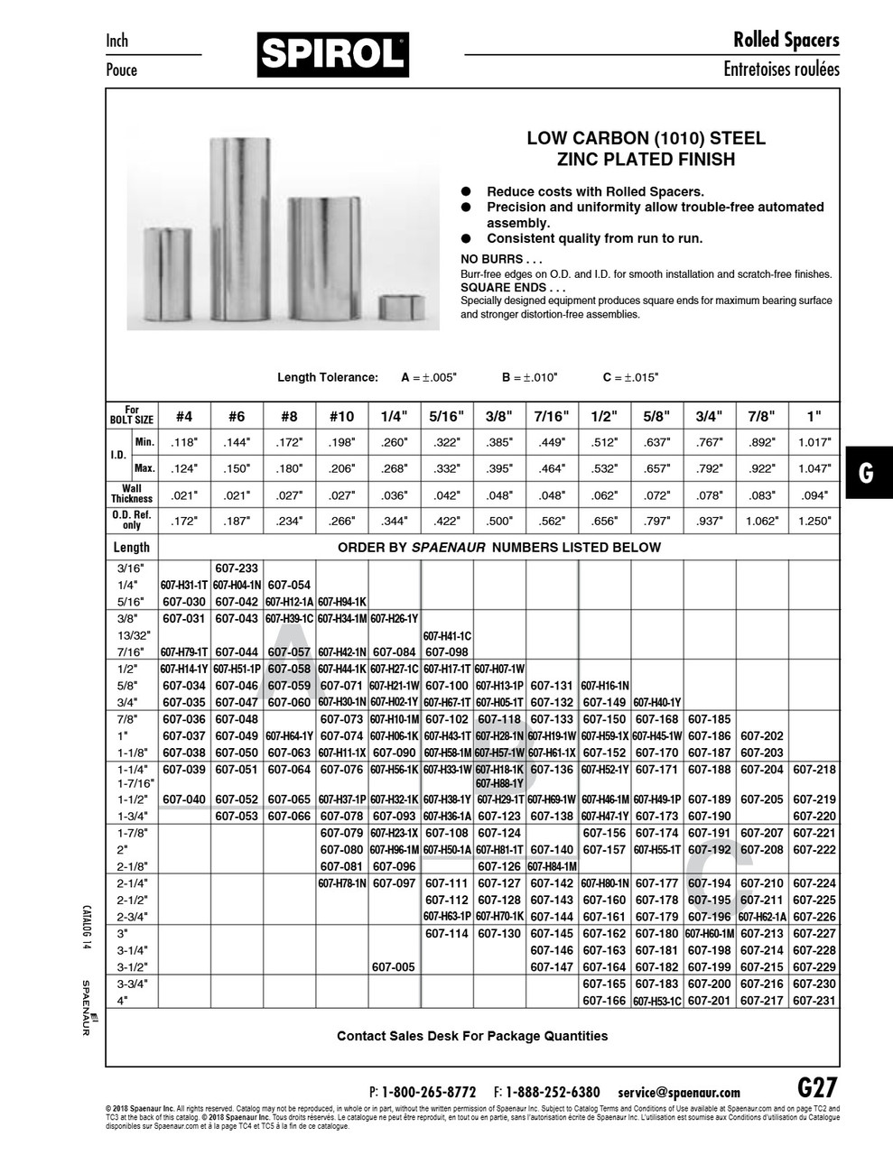 Spacer Buttite Rolled For 7/16" Bolt3" Lg .048" Wall Th Low Carbon (1010) Steel Zinc Plated   607-145
