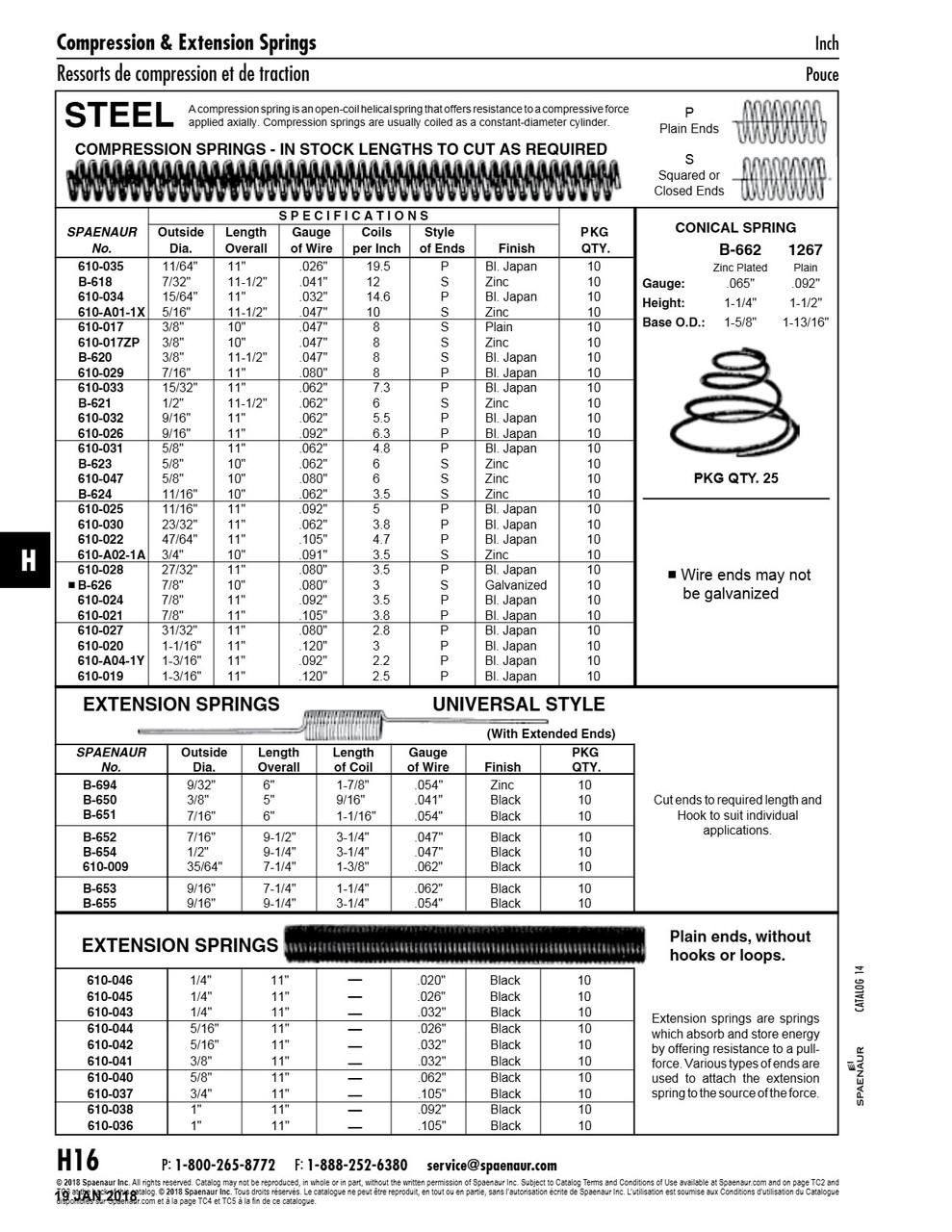 Utility Springcompression Type Plain Ends 19.5 Coils/Inch 11/64"Od 11"Lgth O/A 0.026"Ga. Wire Mb Hrd Drawn Spr Steel Wire Black Japan Finish   610-035