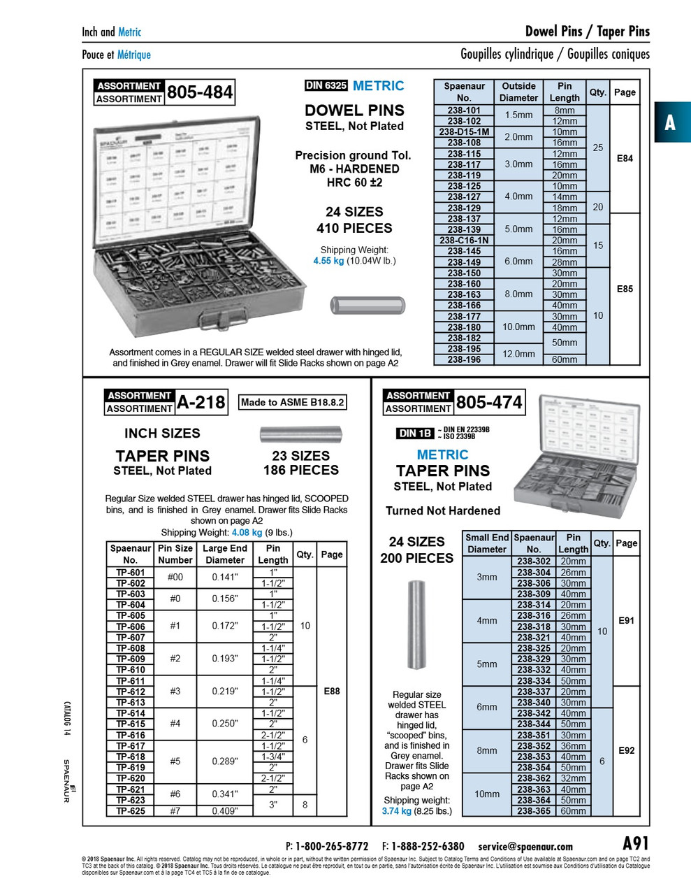 Assortment Of Metric Dowel Pins Hardened Steel In Metal Box   805-484