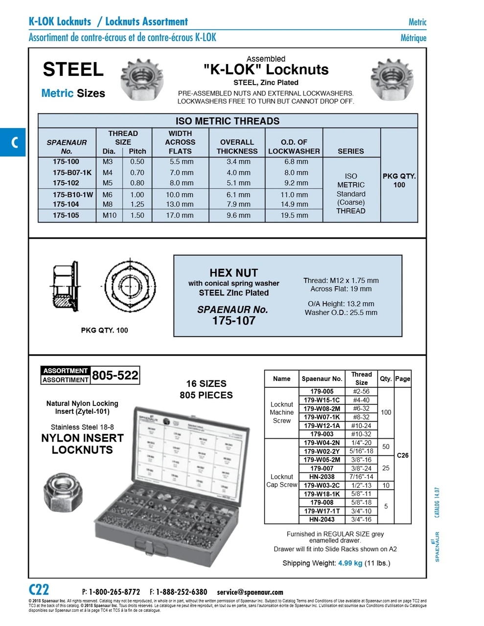 Assortment Of Nylon Insert Locknuts 18-8 Stainless Steel In Metal Box   805-522