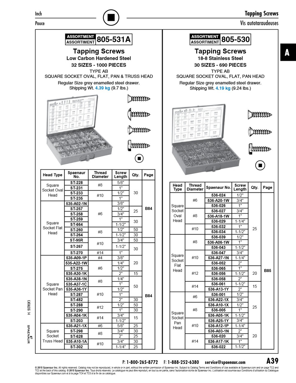 Assortment Of Steel Tapping Screws Square Socket Drive   805-531A