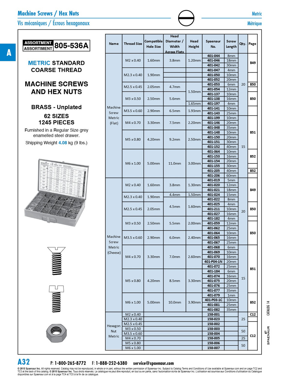 Brass Slot Machine Screws & Nuts Metric Assortment   805-536A