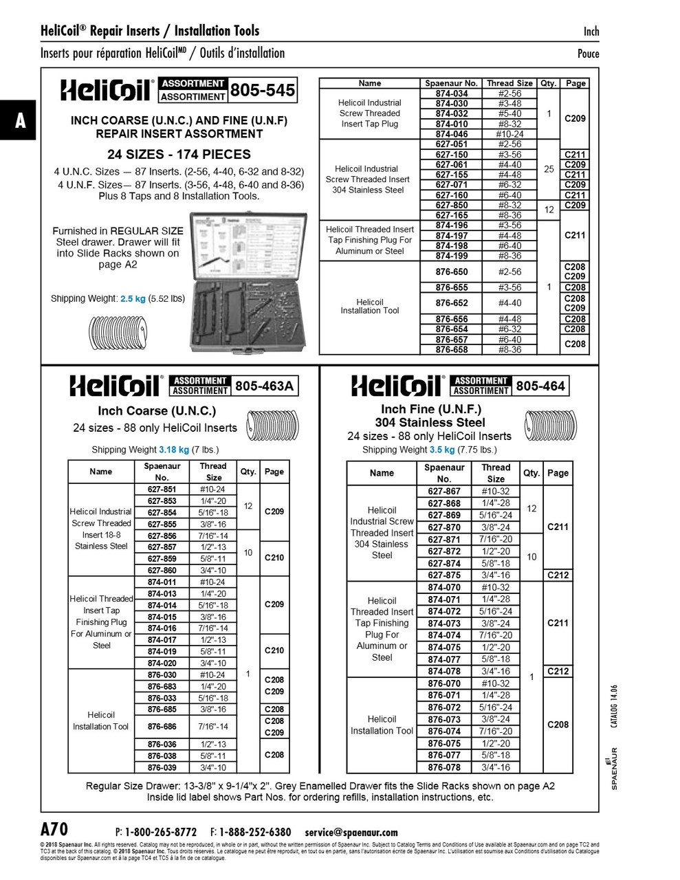 Assortment Of Helicoil Inserts (Unc & Unf) W/Taps & Tools   805-545