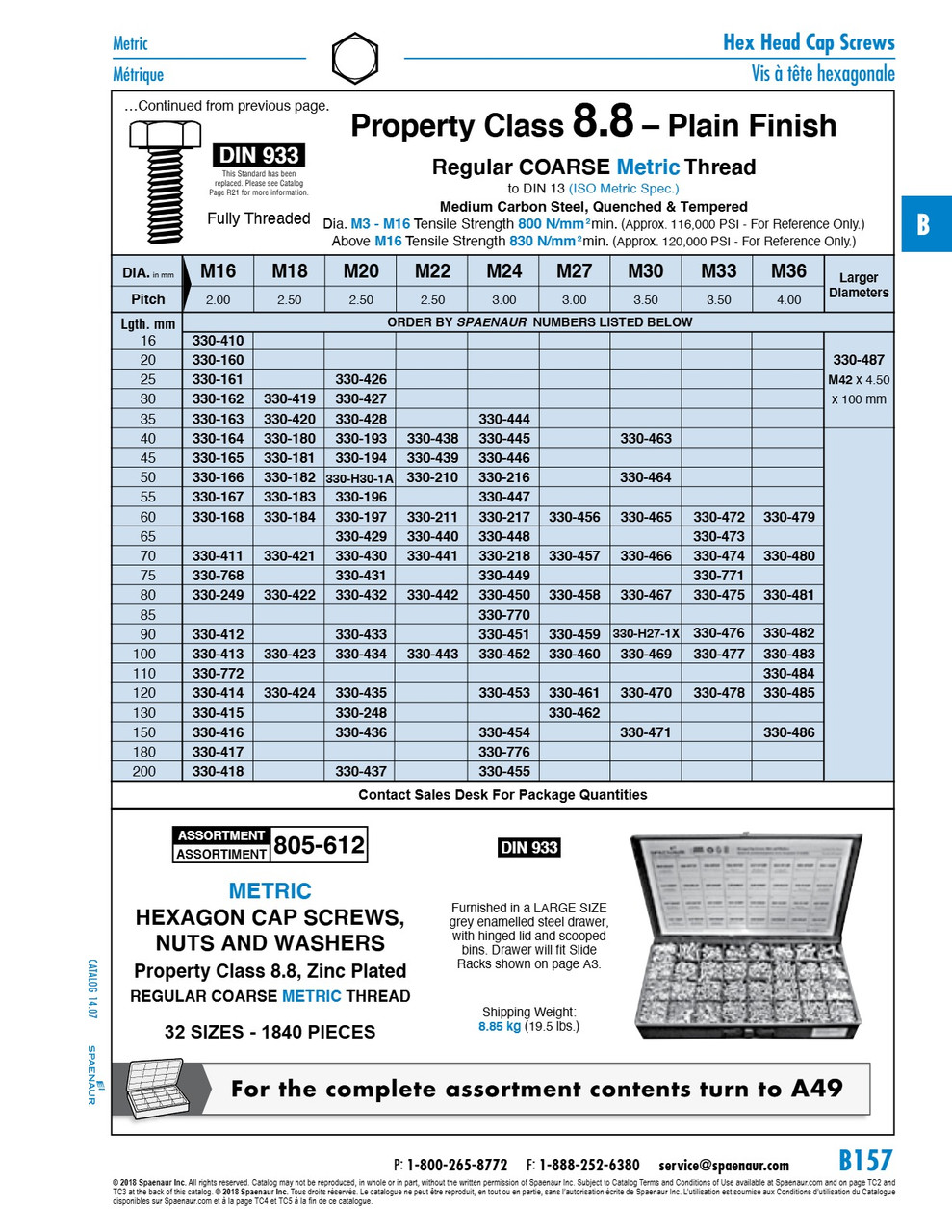 Assortment Of Metric Hex Head Cap Screws & Nuts Cl 8.8 Zinc Plated In Metal Box   805-612