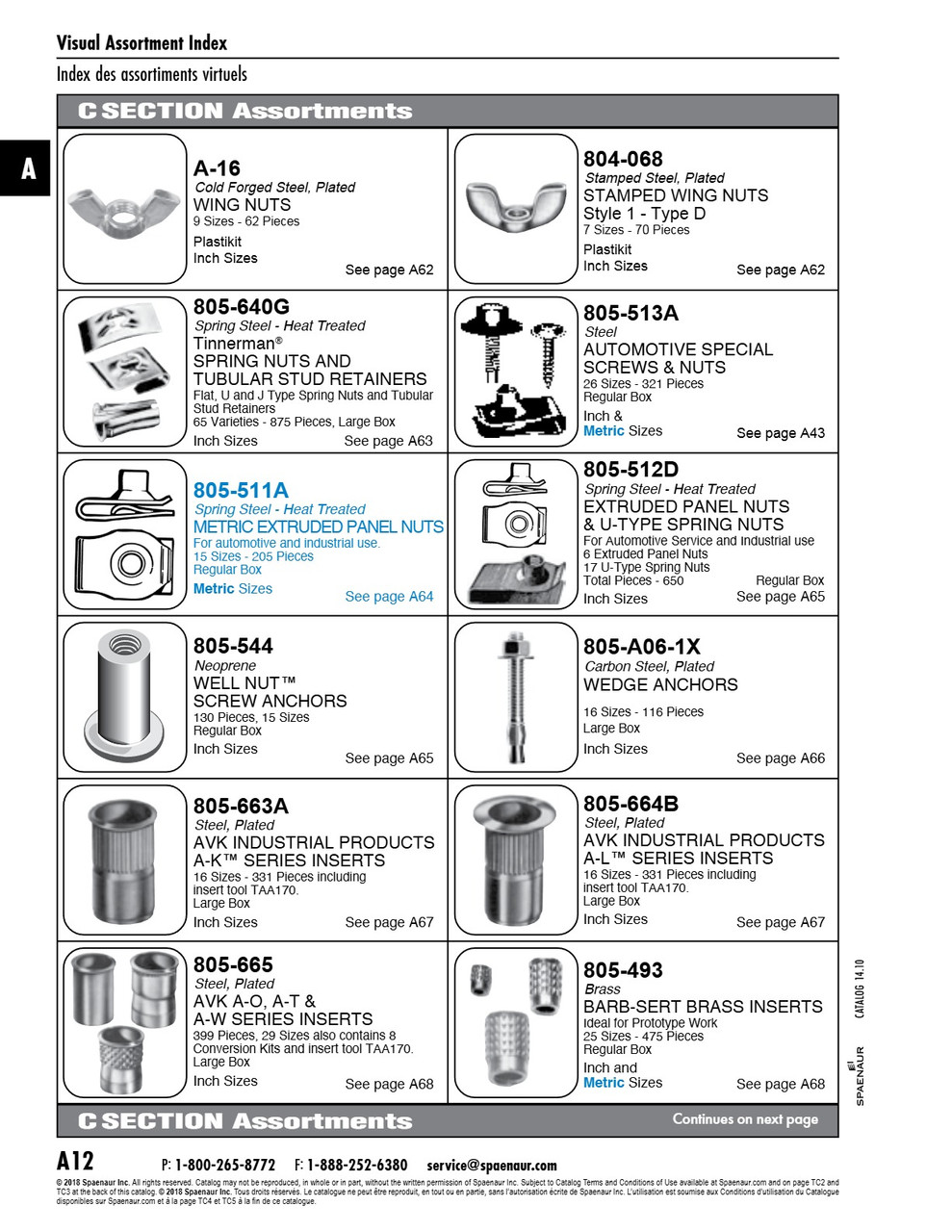 Assortment Of Threaded Inserts A-O A-T A-W Series With Installation Tool In Metal Box   805-665