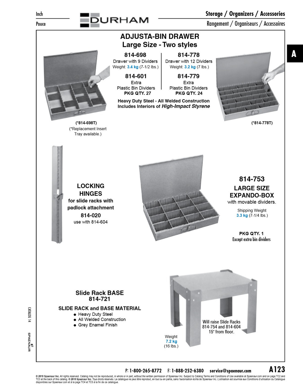Large Adjusta-Bin Drawer With Catch W/9 Dividers 18" W X 12" D X 3" H Steel Gray Baked Enamel   814-698