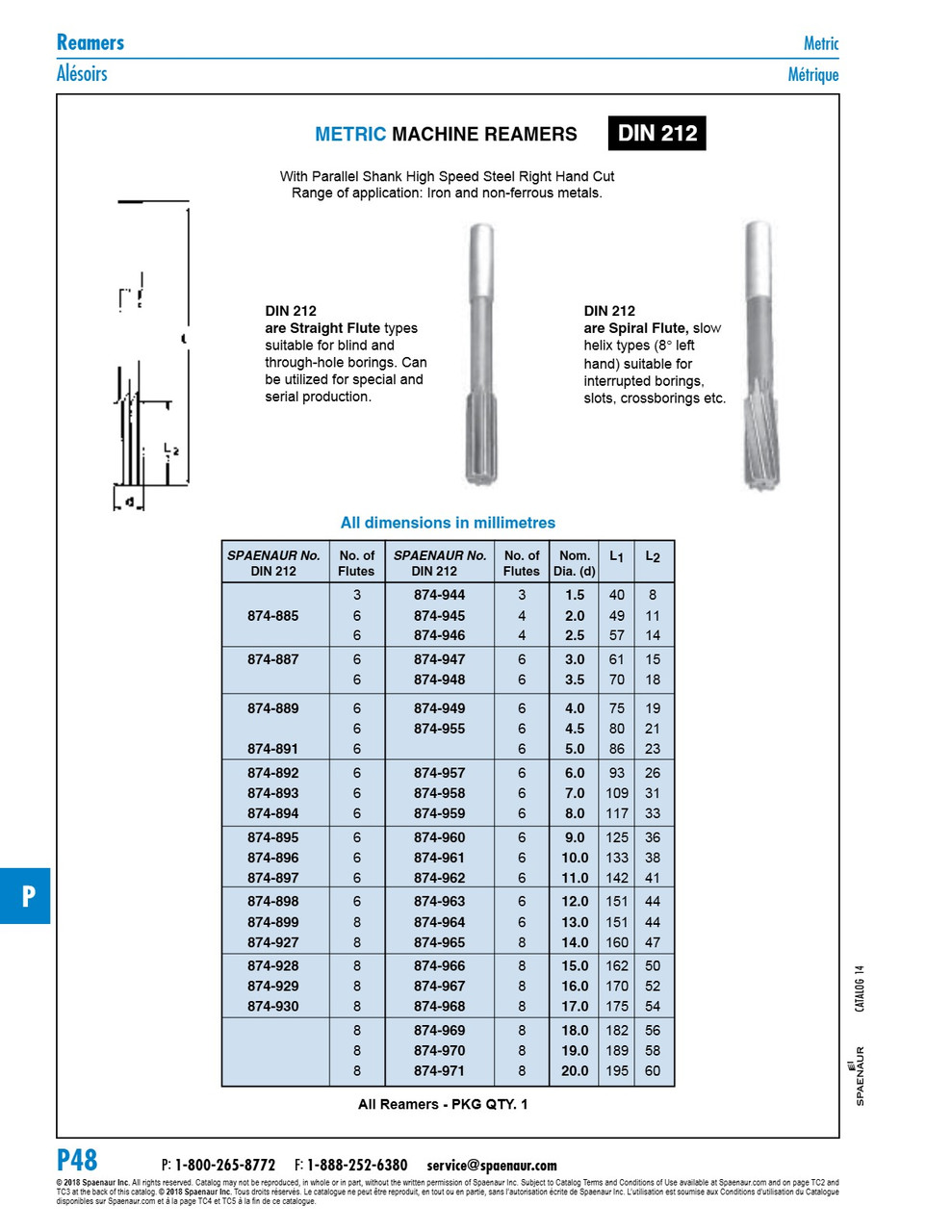 Spiral Flute Machine Reamer With Straight Shank 2.5Mm High Speed Steel Din 212B 2.5   874-946