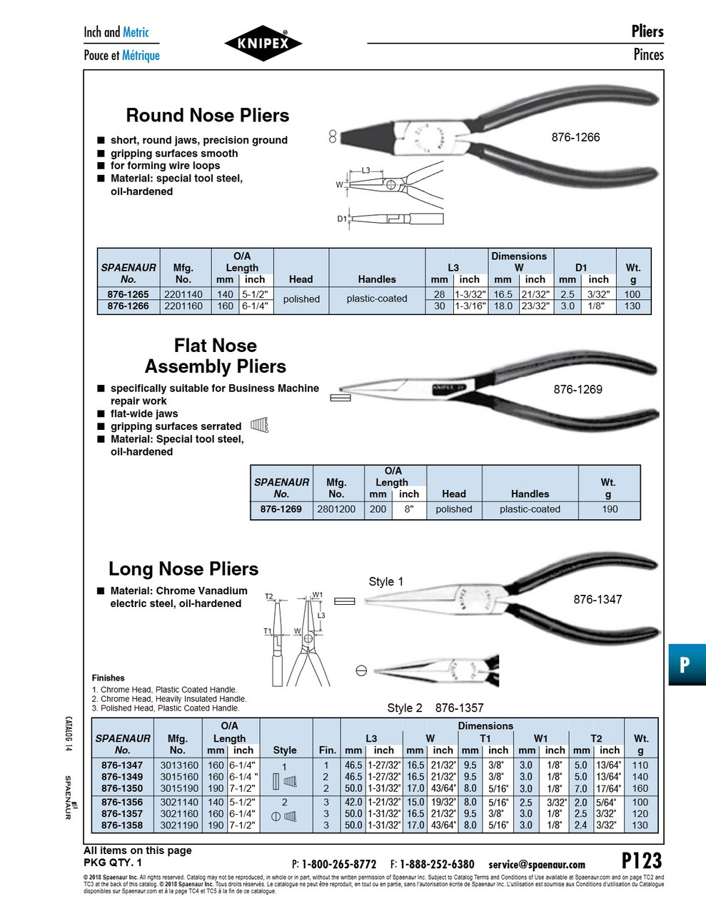 Long Nose Pliers Flat Jaws 160Mm (6-1/4") Lgth Chrome Vanadium Steelchrome Plated Plastic-Coated Handles   876-1347