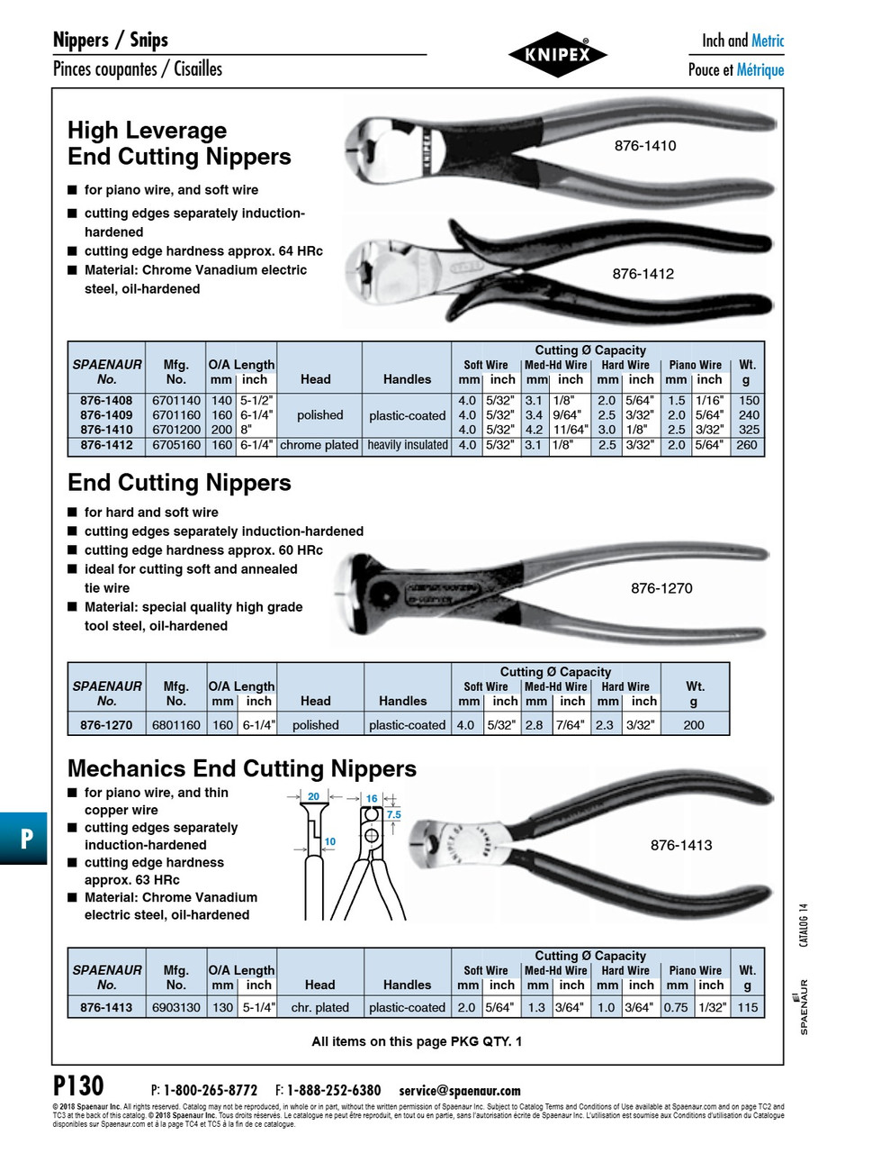 High Leverage End Cutting Nipper 200Mm (8") Lgth Chrome Vanadium Steelpolished Head Plastic-Coated Handles Knipex #67-01-200   876-1410