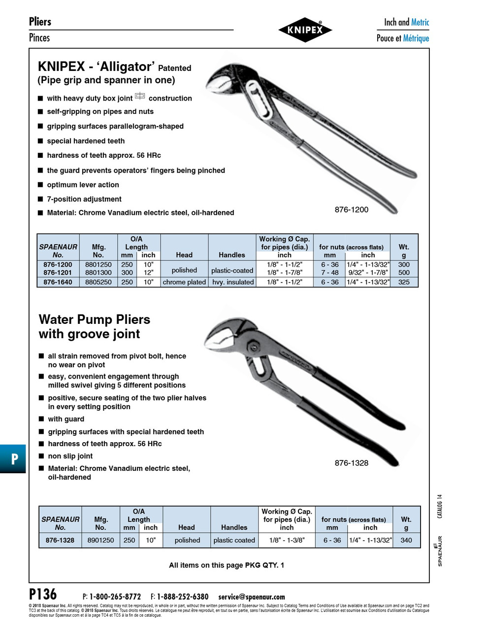 "Alligator" Pliers For Pipe Dia. 1/8" - 1-1/2" 250Mm (10") Long Chrome Vanadium Steelchrome Plated Head Heavy Insulated Handles   876-1640