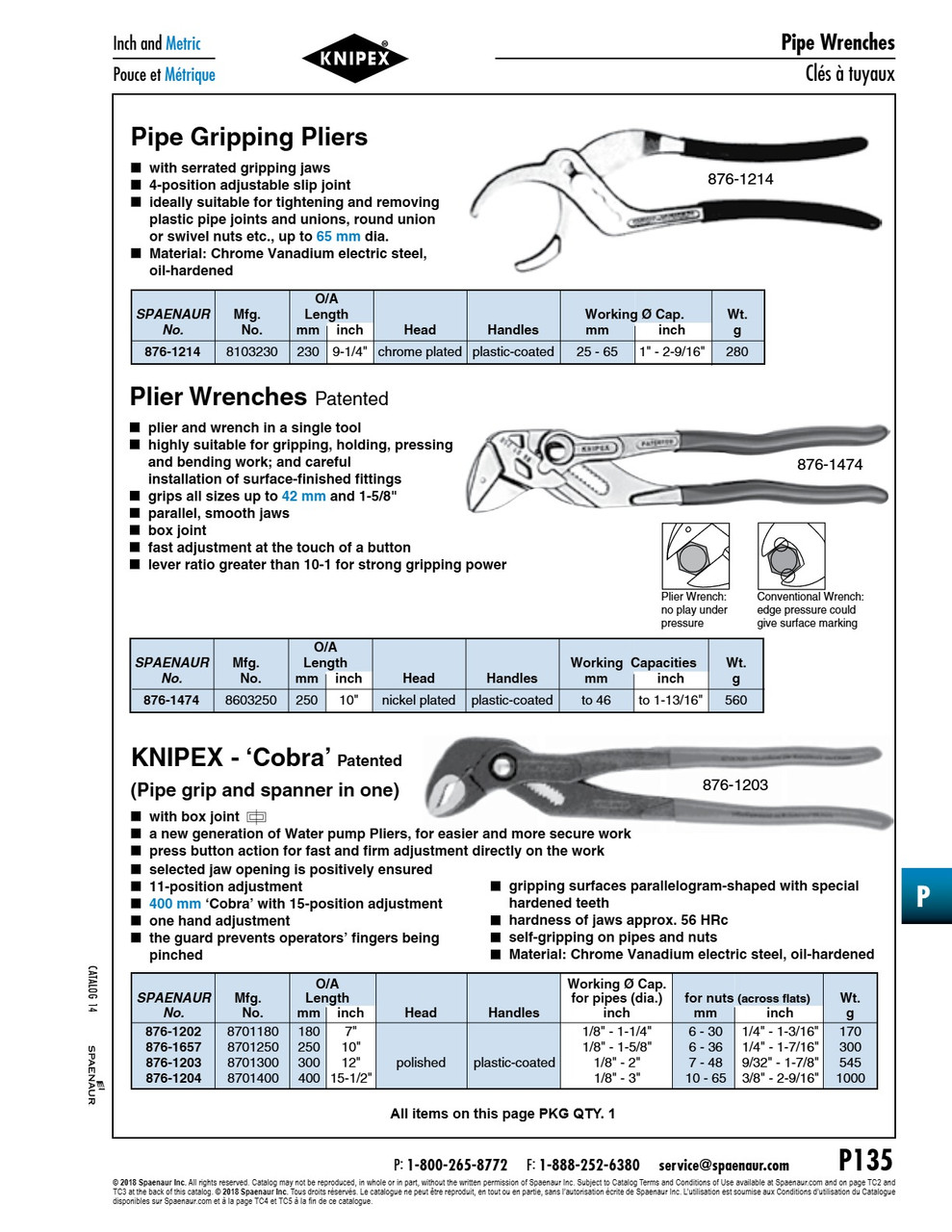 "Cobra" Water Pump Pliers For Pipe Dia 1/8" - 1-5/8" 250Mm (10") Lgth Chrome Vanadium Steelpolished Head Plastic-Coated Handles   876-1657