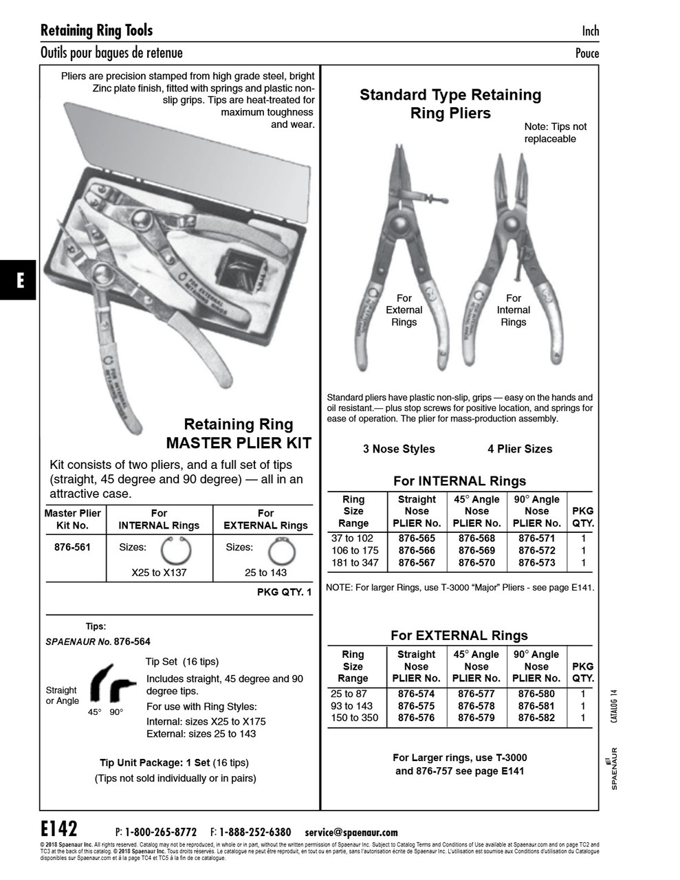 Standard Plier For External Retaining Rings 45 Degree Nose External 93-143 Ring Range   876-578