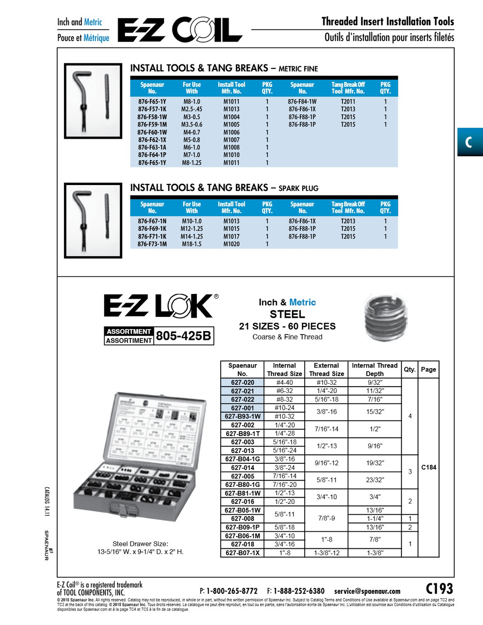 E-Z Coil Installation Tool For Use In Metal Use With Internal Threads: 5/16-18 M7   876-F64-1P