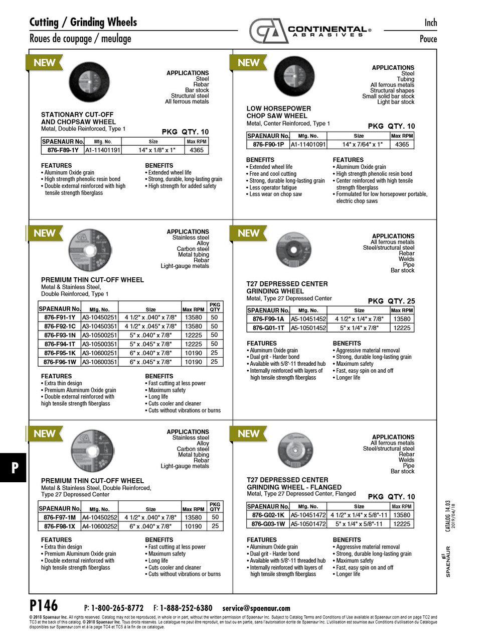 4-1/2" X .045" X 7/8" Premium Thin Cut-Off Wheel Metal & Stainless Steel Double Reinforced Type 1 Max Rpm 13580   876-F92-1C