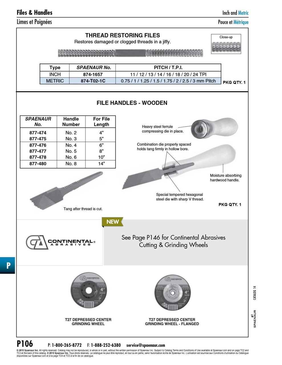 File Handle With Threading Inserts For Flat/Round Files And 14" Files #8 Wood   877-480
