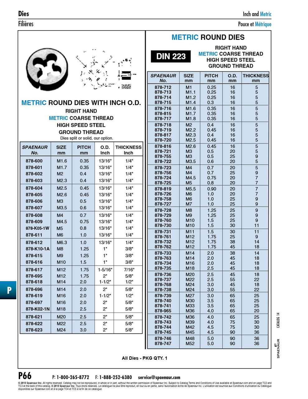 Adjustable Round Die Metric M5 X 0.8 Coarse (13/16" Od) High Speed Steel   878-K05-1W