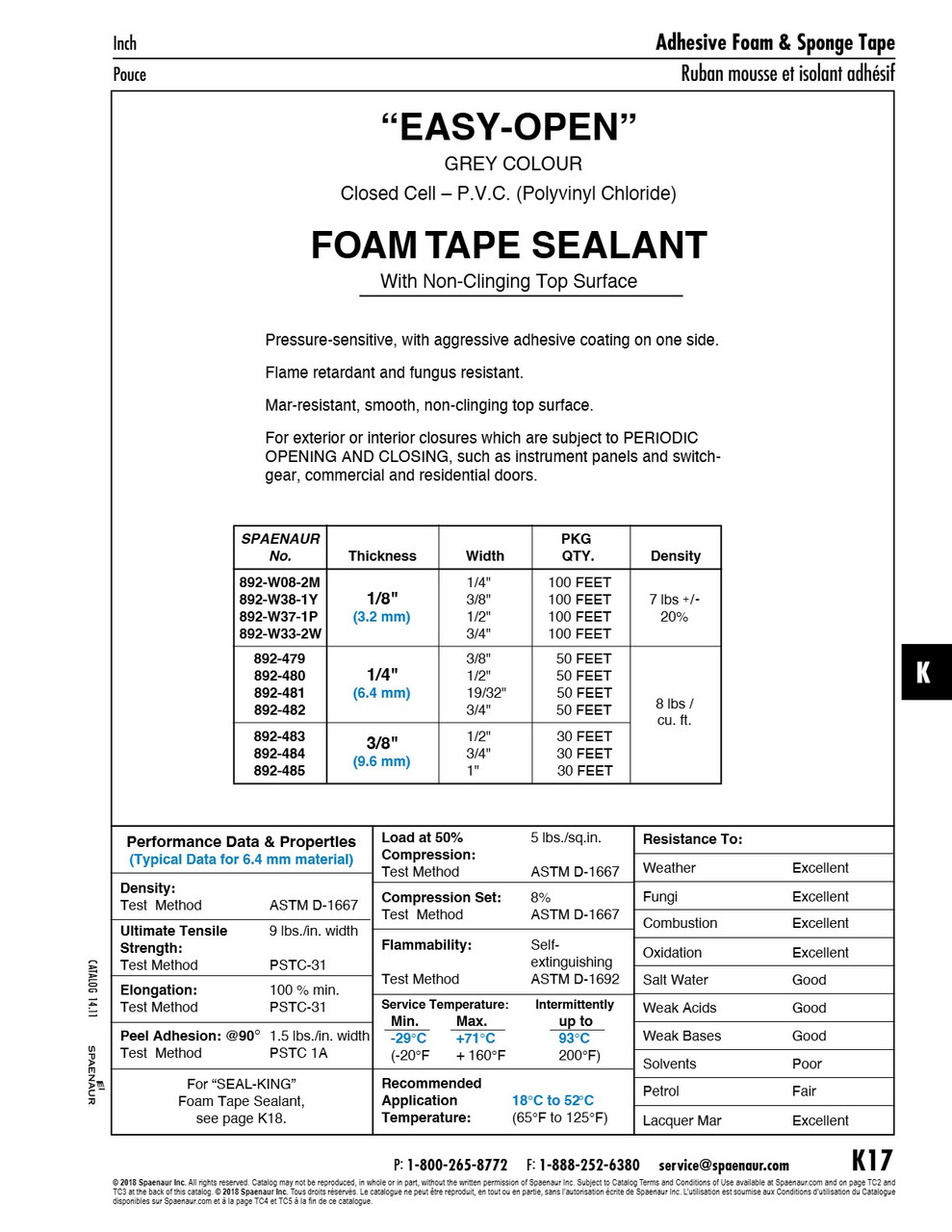 Easy-Open Foam Tape Sealant Closed Cell Adhesive One Side 1/4"Th X 1/2" Wide Lamination Rev. (6.4Mm Th X 12Mm Wide)50Ft Rl Polyvinyl Chloride Grey   892-480