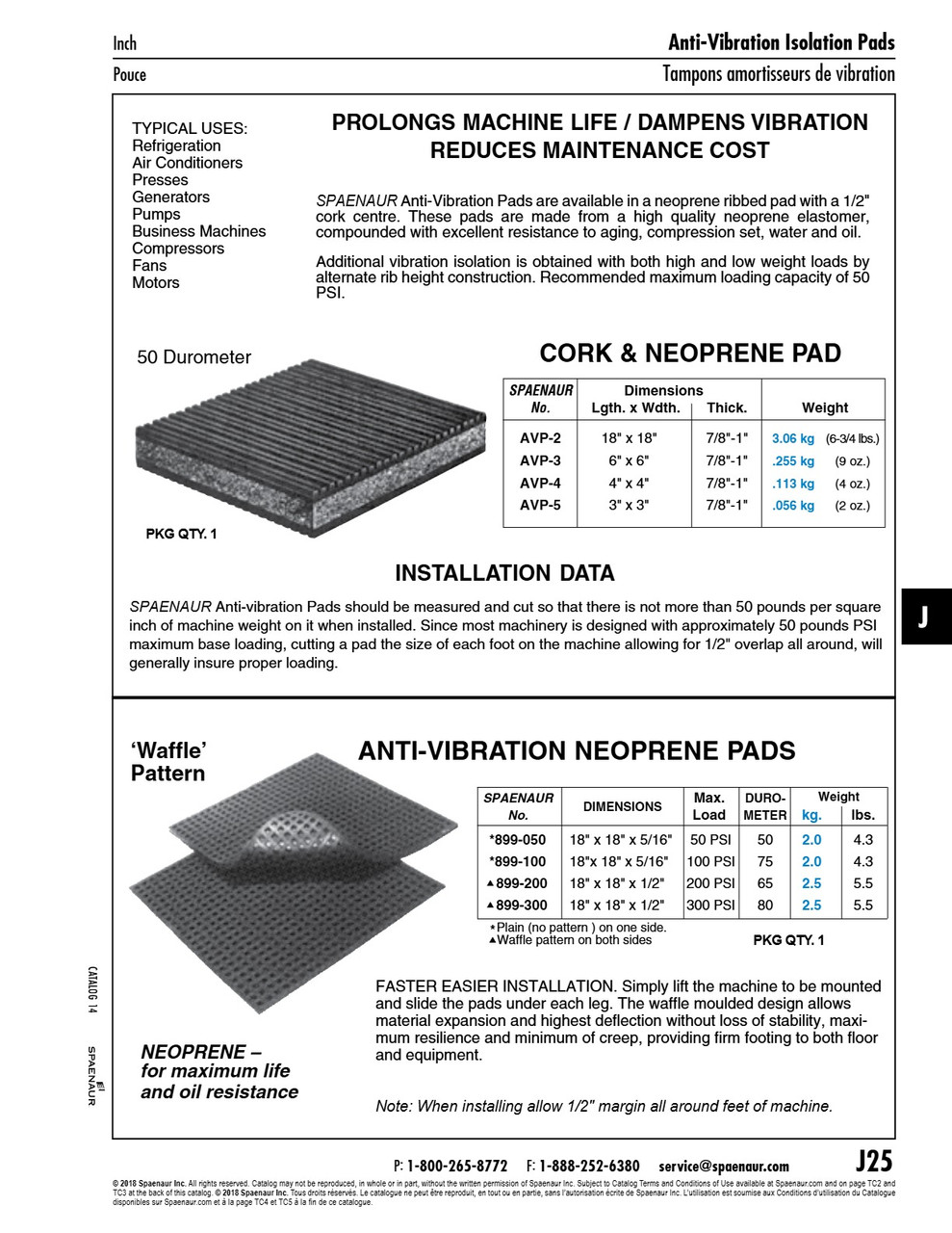 Anti-Vibration Pad Waffle Pattern Plain One Sidemax Load/Psi 100 Lbs 18" X 18" X 5/16" 75 Duro Neoprene   899-100