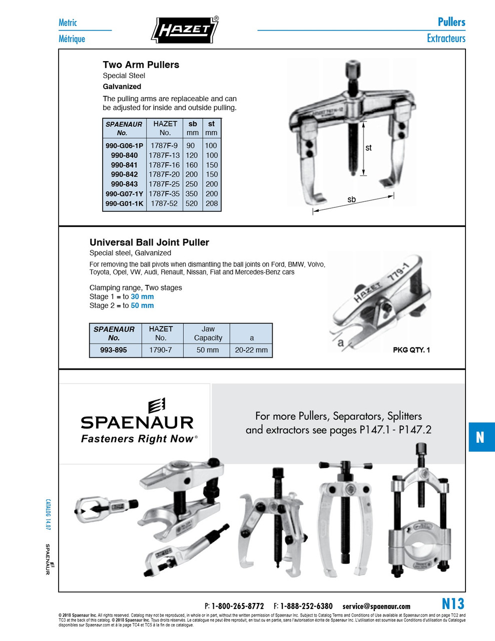 Adjustable Two Arm Puller With Replaceable Arms 90Mm Spread X 100Mm Reach Special Steel Galvanized   990-G06-1P