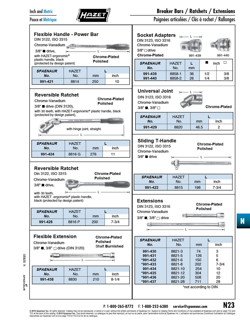3/8" Drive - Extension - 5" Long Chrome Vanadium Chrom Plated Polished   991-431