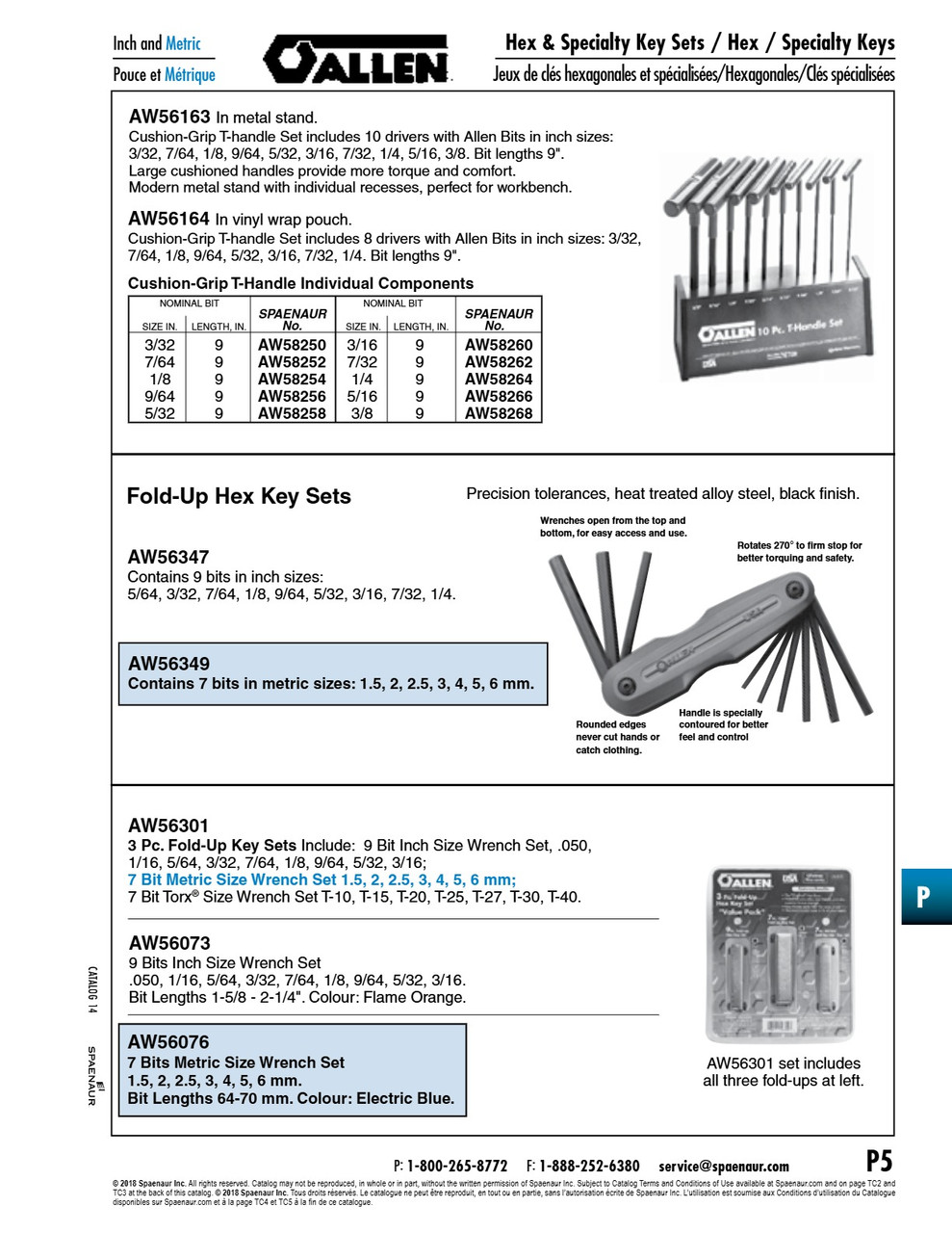 Allen Hex Key Fold Up Set 7 Bits (1.5Mm-6Mm) Alloy Steel Electric Blue Handle   AW56076