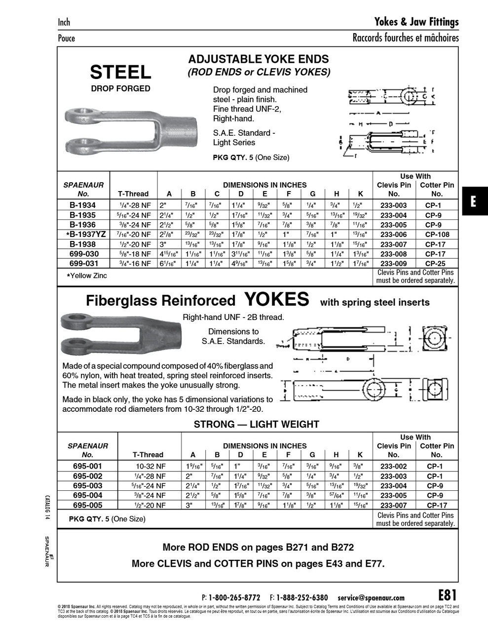 Clevis Yoke S.A.E. Standard 5/16"-24 Unf-2 Right Hand Thread Drop Forged Steel Plain Finish   B-1935