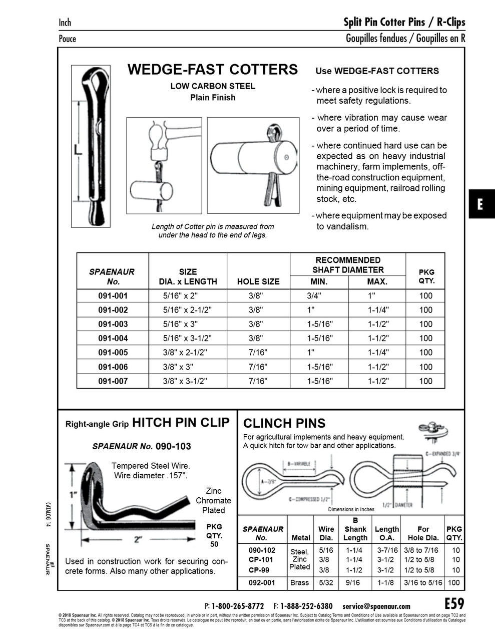 Clinch Pin Wire Dia 3/8" X "B" Shank Length 1-1/2" For 1/2"-5/8" Hole Dia 3-1/2" Oal Carbon Steel Heat Treated Zinc Pl   CP-99