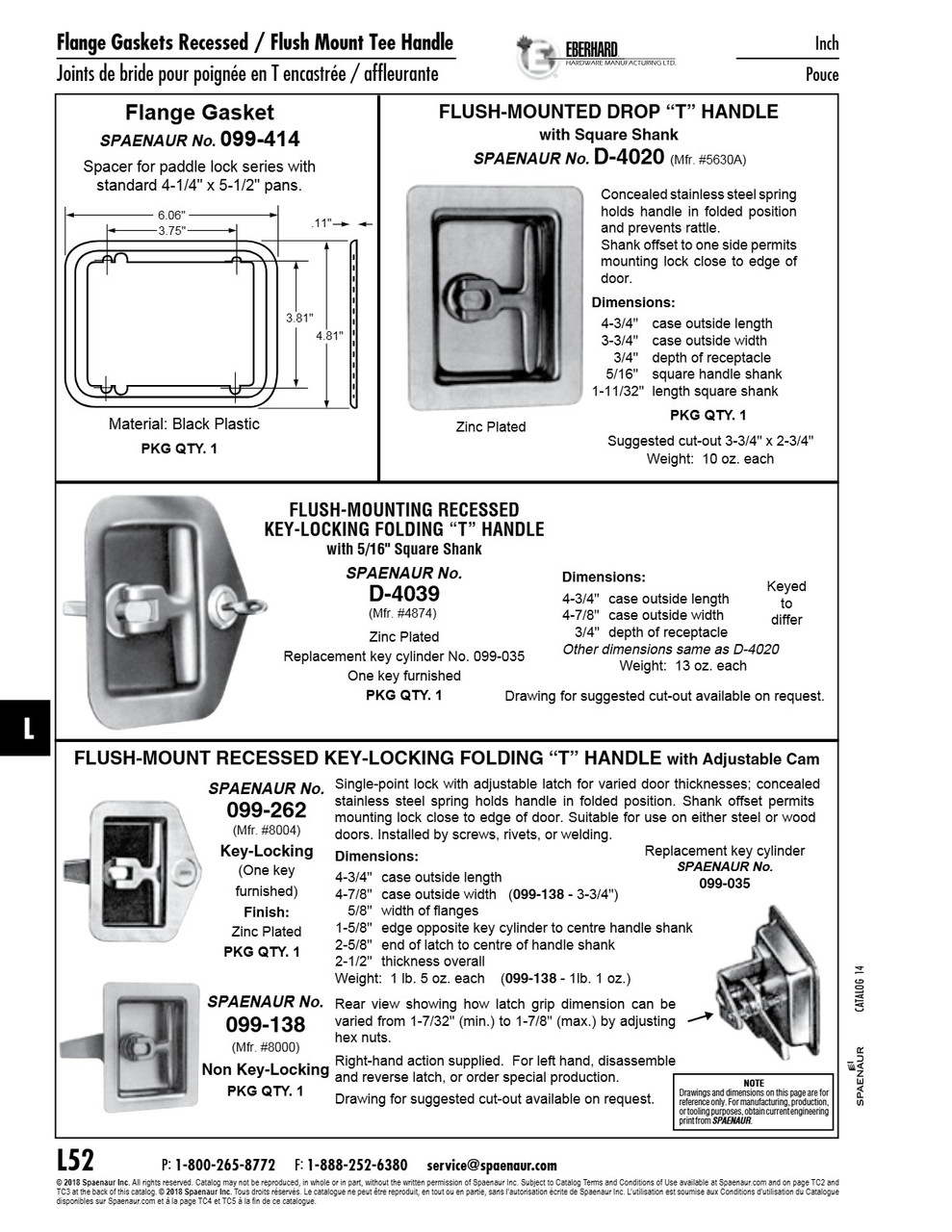 Flush-Mounted Drop "T" Handle Steel Zinc Plated   D-4020