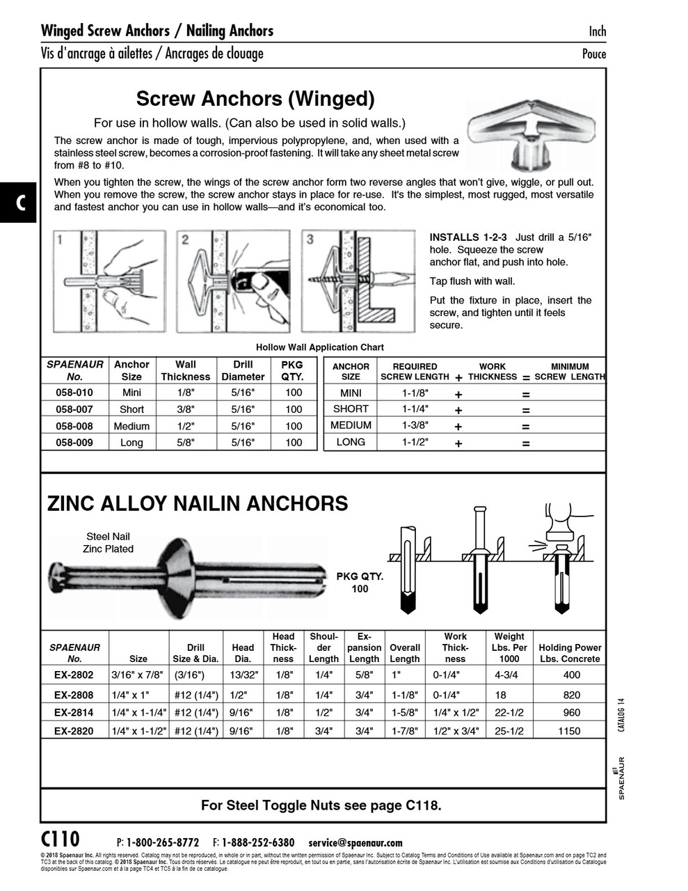 Nailin Anchor 1/4" X 1" Zinc Alloy Steel Zinc Plated Nail   EX-2808
