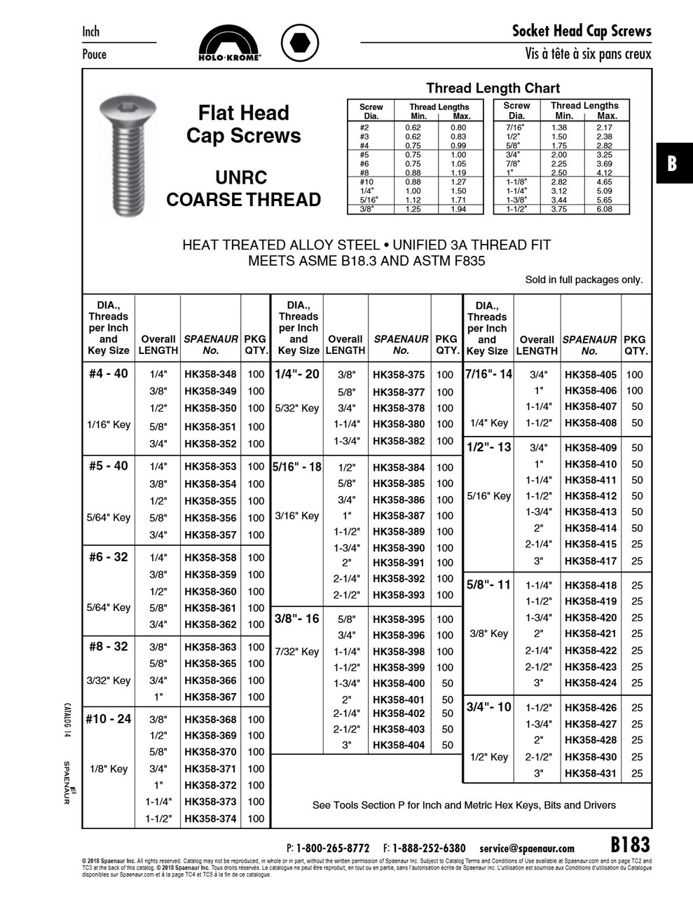 Holo-Krome Socket Cap Screw Flat Hd #6-32 Unc X 3/8" Alloy Steel Plain Ansi B18.3-1986   HK358-359