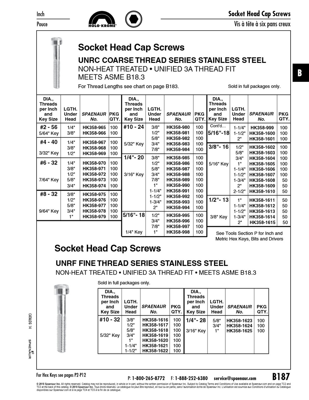 Holo-Krome Socket Head Cap Screw 1/4"-20 Unc X 5/8" Lg Stainless Steel Non-Heat Treated Asme/Ansi B18.3   HK358-987