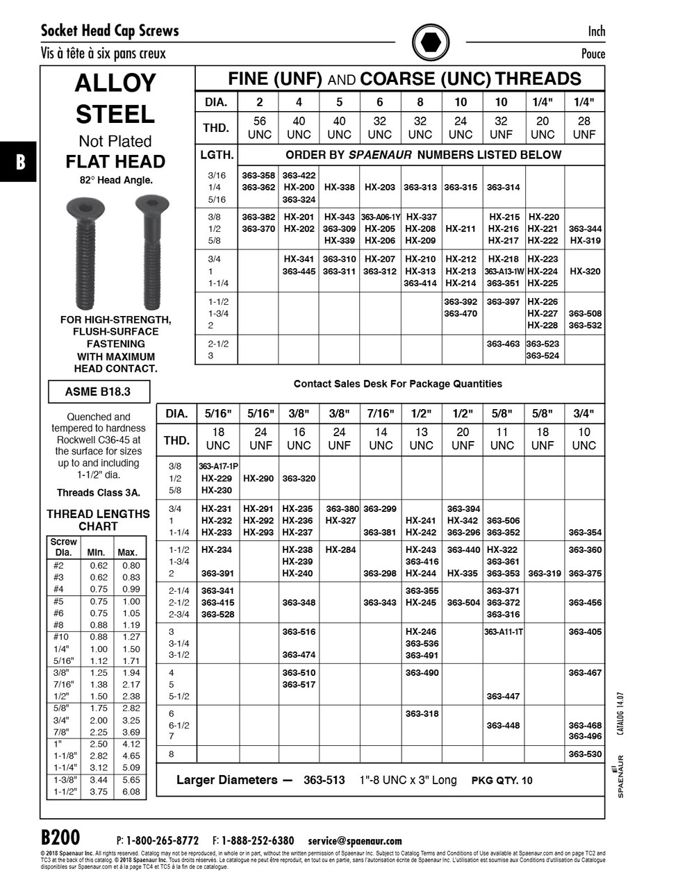 Hex Socket Flat Head Cap Screw 1/4"-20 Unc X 2" Alloy Steel Quenched & Tempered Plain Finish Ansi B18.3-1986   HX-228